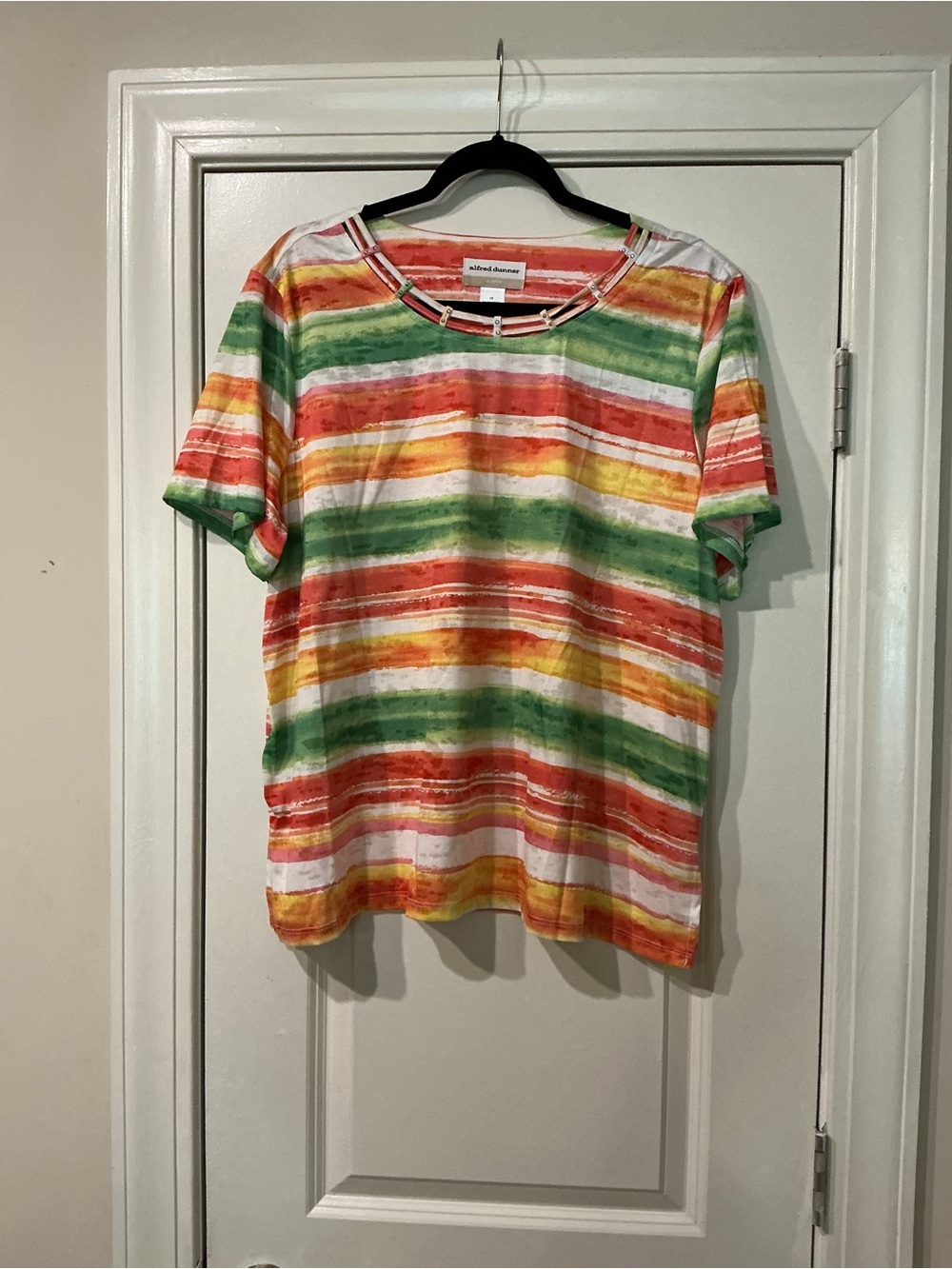 Alfred Dunner Multicolor Striped Scoop Neck Top - Red, Green, Yellow, White